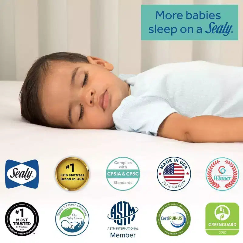 Sealy OMNI-Breathe Breathable & Sustainable Foam Crib Mattress PVC-Free - White
