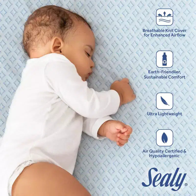 Sealy OMNI-Breathe Breathable & Sustainable Foam Crib Mattress PVC-Free - White