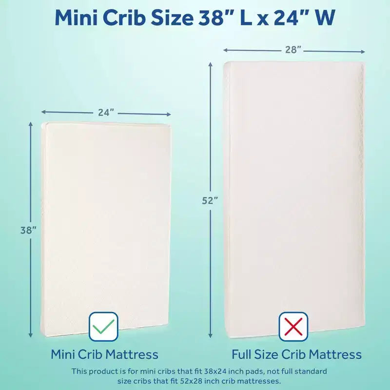Kolcraft Mini Waterproof Crib Mattress - 38"x24": Ultra Firm, Hypoallergenic, Polyester Foam, 3.6 lbs