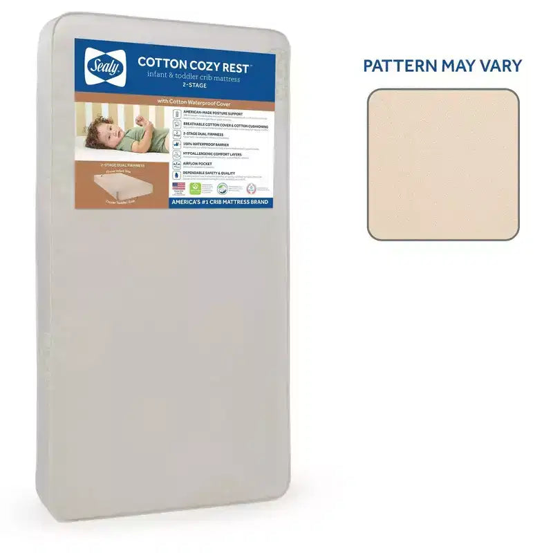 Sealy Cotton Cozy Rest 2-Stage Crib And Toddler Mattress: Hypoallergenic, Waterproof Cover, Firm Feel, 5.5" Thickness