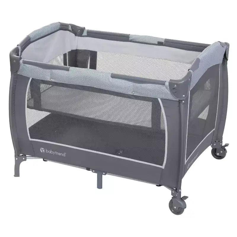 Baby Trend Lil Snooze Deluxe III Nursery Center Playard For Twins - Cozy Gray: Metal Frame, Foam Filling, 30 lbs Capacity