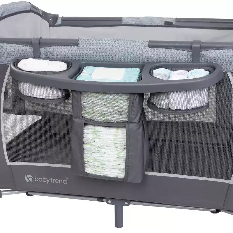 Baby Trend Lil Snooze Deluxe III Nursery Center Playard For Twins - Cozy Gray: Metal Frame, Foam Filling, 30 lbs Capacity