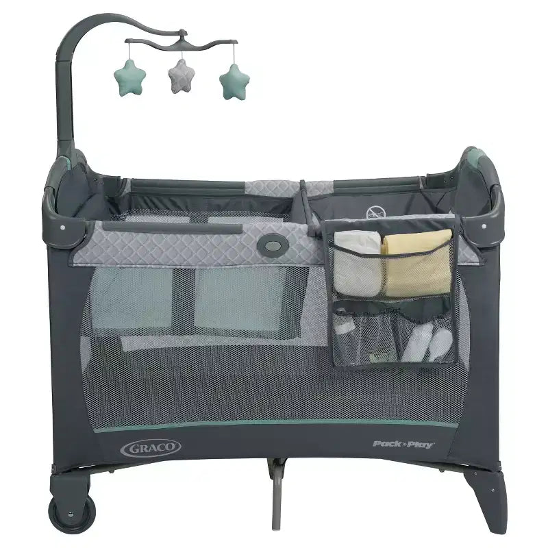 Graco Pack 'n Play Change 'n Carry Playard - Manor: Locking Wheels, Changing Table, Baby Mobile, Carrying Bag