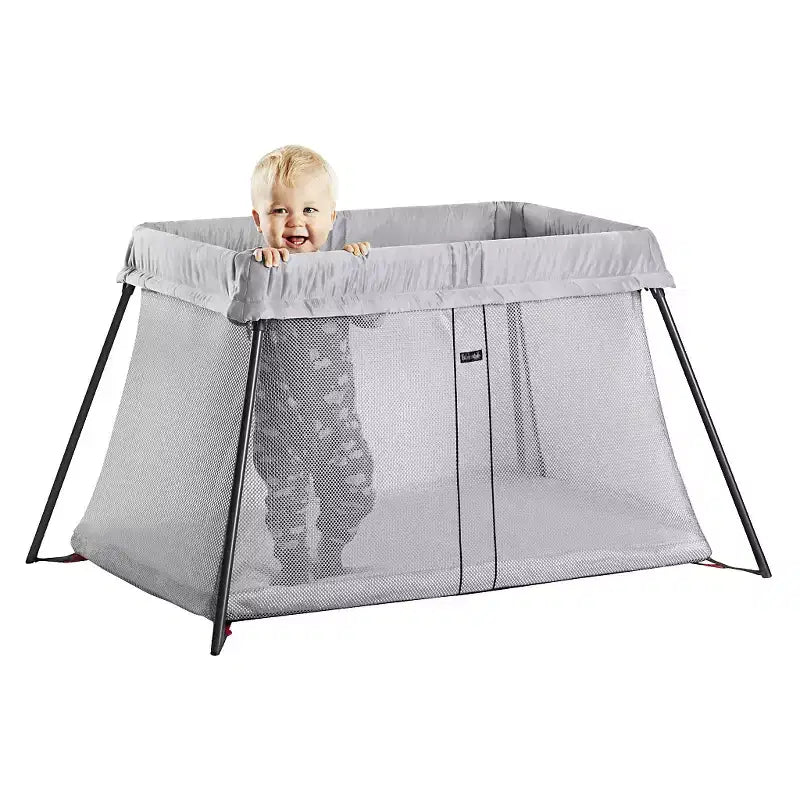 BABYBJÖRN Travel Crib Light - Light Silver: Carrying Bag, Steel Frame, Folds for Easy Transport