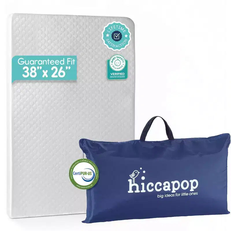 Hiccapop Playard Mattress - White: Medium Firm, High-Density Foam, 1.25-Inch Thickness, Removable Waterproof Cover