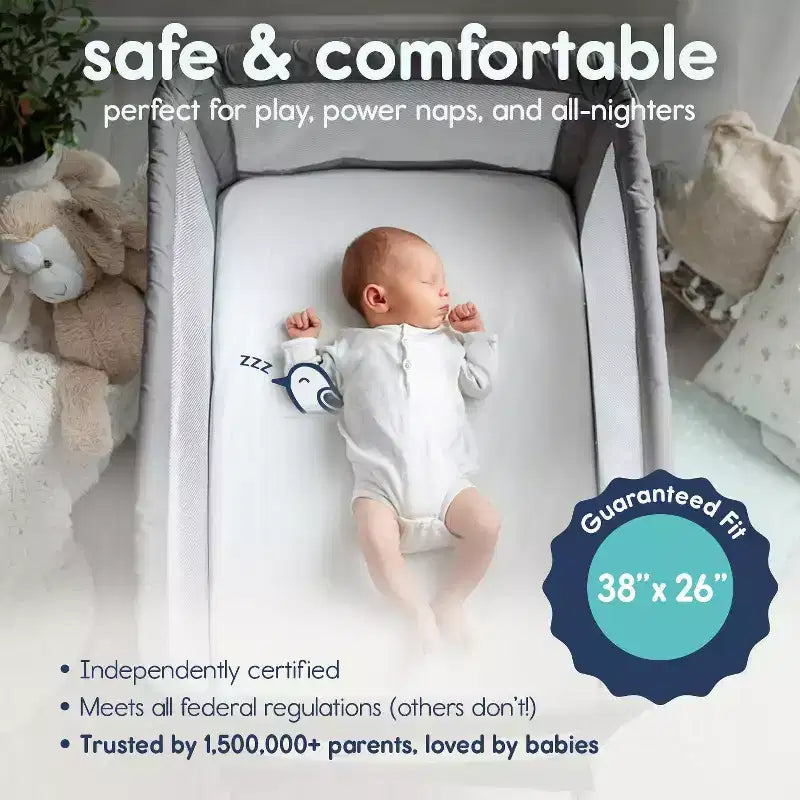 Hiccapop Playard Mattress - White: Medium Firm, High-Density Foam, 1.25-Inch Thickness, Removable Waterproof Cover