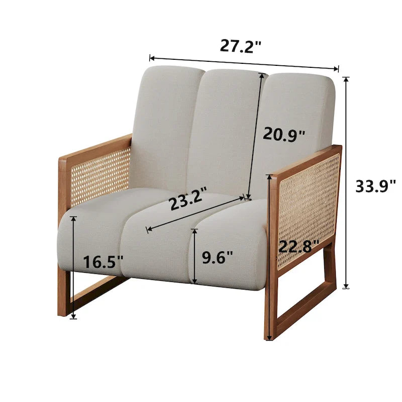 Poltroncine in Rattan, Sedia in Rattan Naturale Imbottita Poltrona in Lino Mid-Century Modern Side Chair per Soggiorno Camera da Letto