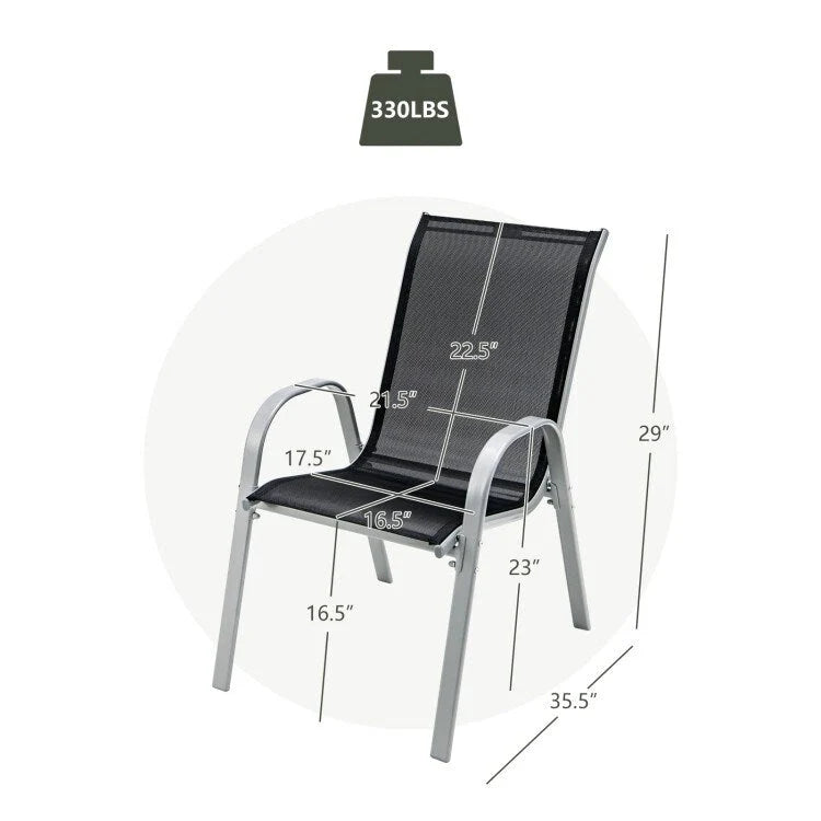 4 Pieces Stackable Patio Dining Chairs Set with Armrest - 29 x 21.5 x 35.5 (L x W x H)