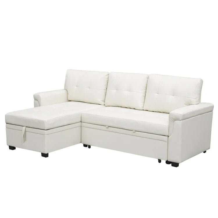 Divano componibile convertibile reversibile con letto estraibile, chaise longue con contenitore nascosto e gambe durevoli