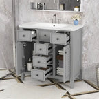 Mobile bagno con lavabo in ceramica, due ante e cinque cassetti