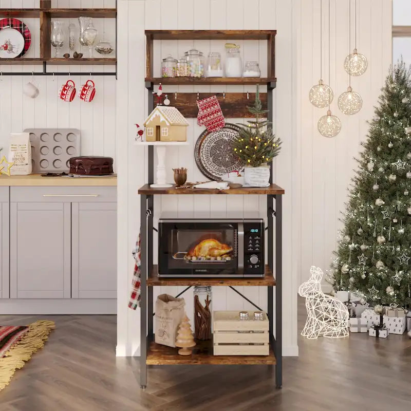60 Inch Kitchen Baker's Rack with Hutch 8 Side Hooks