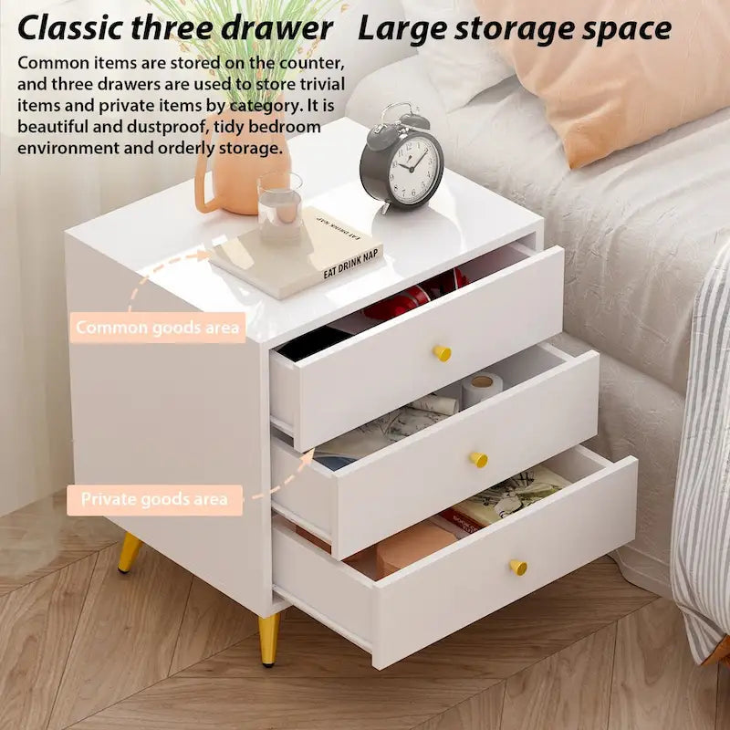 White Nightstands Bedside Table End Table Gold Metal Legs1 Pcs