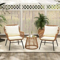 Set da Bistrot da Esterno in Rattan da 3 Pezzi, Set di Mobili da Giardino con Tavolo in Vetro e 2 Ampie Poltrone, Cuscini Inclusi