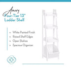 RiverRidge Amery, Scaffali a scaletta e da esposizione a 4 ripiani da 33 cm con contenitore organizer, colore: bianco