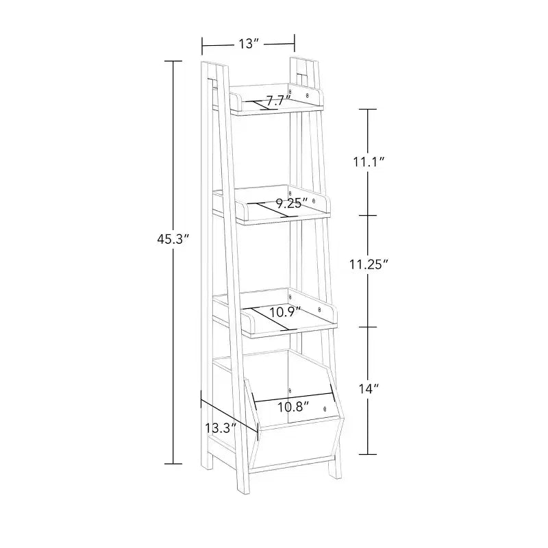 RiverRidge Amery, Scaffali a scaletta e da esposizione a 4 ripiani da 33 cm con contenitore organizer, colore: bianco