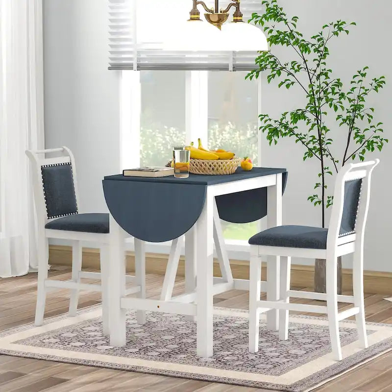 Set da 3 Pezzi Tavolo da Pranzo a Foglia Cadente a Altezza Bancone in Legno