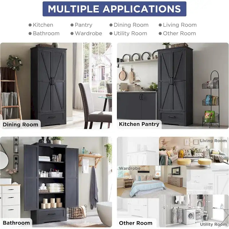 Farmhouse Kitchen Pantry Cabinet, Wood Storage Cabinets