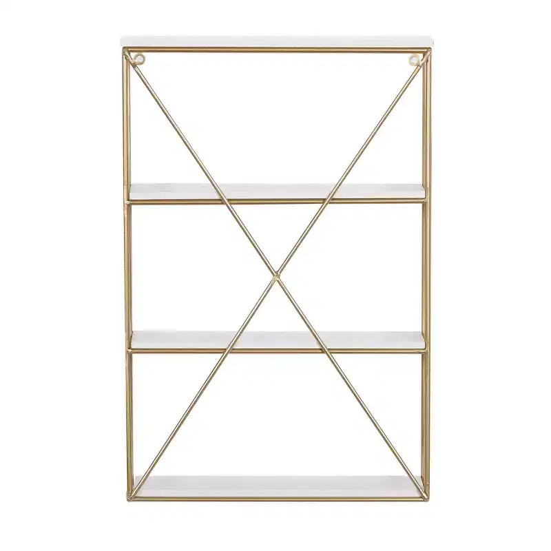Olivia & May 24"x16" Wooden 4 Shelves Wall Gold : Polished MDF, No Assembly, Luxury Glam Decor Style