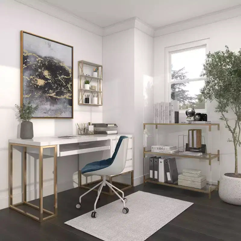 Olivia & May 24"x16" Wooden 4 Shelves Wall Gold : Polished MDF, No Assembly, Luxury Glam Decor Style