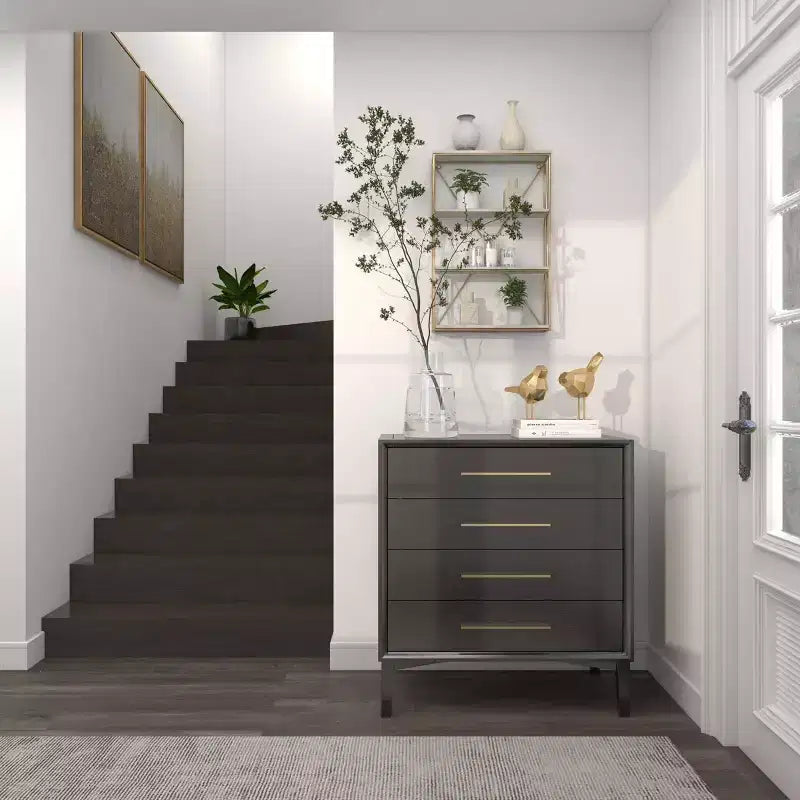 Olivia & May 24"x16" Wooden 4 Shelves Wall Gold : Polished MDF, No Assembly, Luxury Glam Decor Style