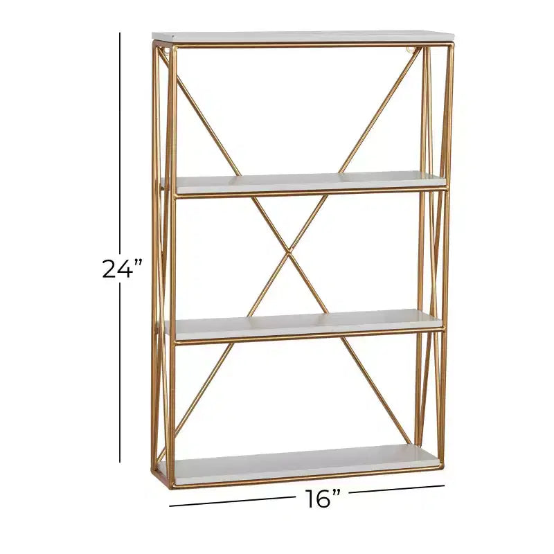 Olivia & May 24"x16" Wooden 4 Shelves Wall Gold : Polished MDF, No Assembly, Luxury Glam Decor Style