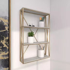 Olivia & May 24"x16" Wooden 4 Shelves Wall Gold : Polished MDF, No Assembly, Luxury Glam Decor Style