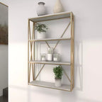 Olivia & May 24"x16" Wooden 4 Shelves Wall Gold : Polished MDF, No Assembly, Luxury Glam Decor Style