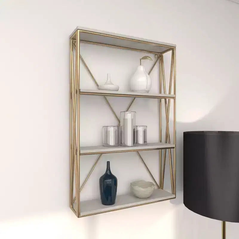 Olivia & May 24"x16" Wooden 4 Shelves Wall Gold : Polished MDF, No Assembly, Luxury Glam Decor Style