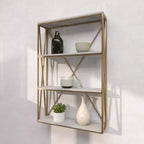 Olivia & May 24"x16" Wooden 4 Shelves Wall Gold : Polished MDF, No Assembly, Luxury Glam Decor Style