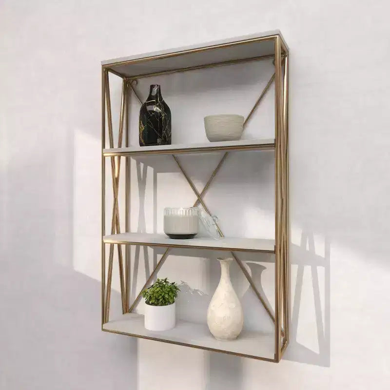 Olivia & May 24"x16" Wooden 4 Shelves Wall Gold : Polished MDF, No Assembly, Luxury Glam Decor Style