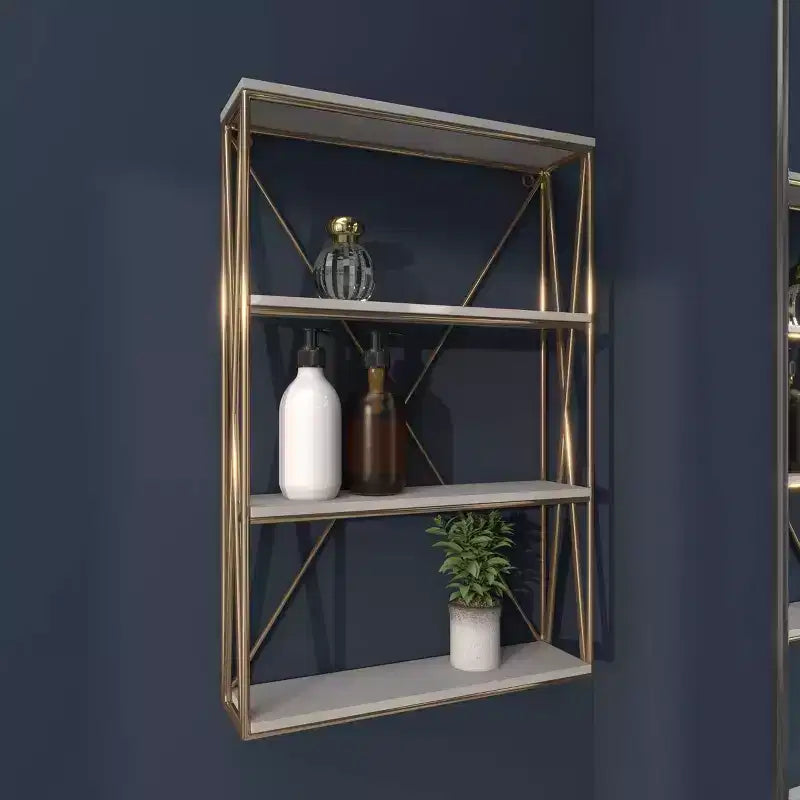 Olivia & May 24"x16" Wooden 4 Shelves Wall Gold : Polished MDF, No Assembly, Luxury Glam Decor Style