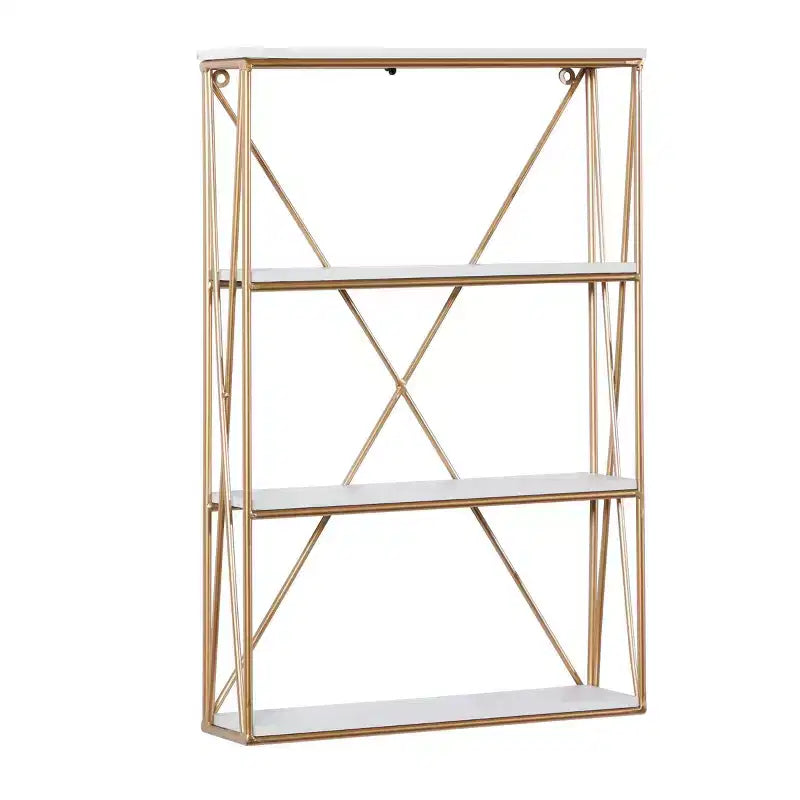 Olivia & May 24"x16" Wooden 4 Shelves Wall Gold : Polished MDF, No Assembly, Luxury Glam Decor Style