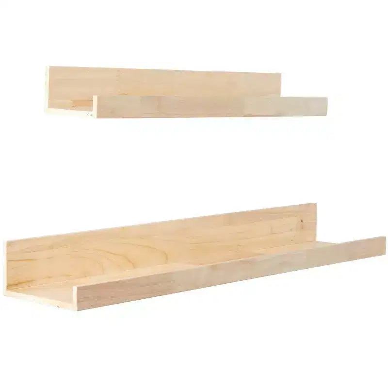 Olivia & May Set of 2 Wood 2 Shelves Room Wall Shelf with Lip Light Brown