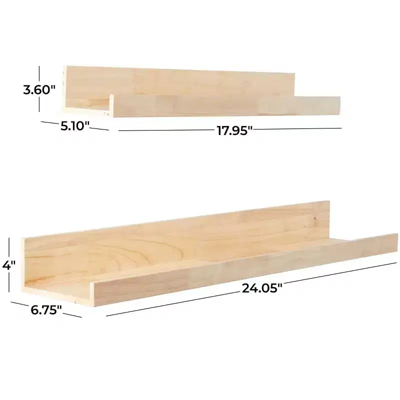 Olivia & May Set of 2 Wood 2 Shelves Room Wall Shelf with Lip Light Brown