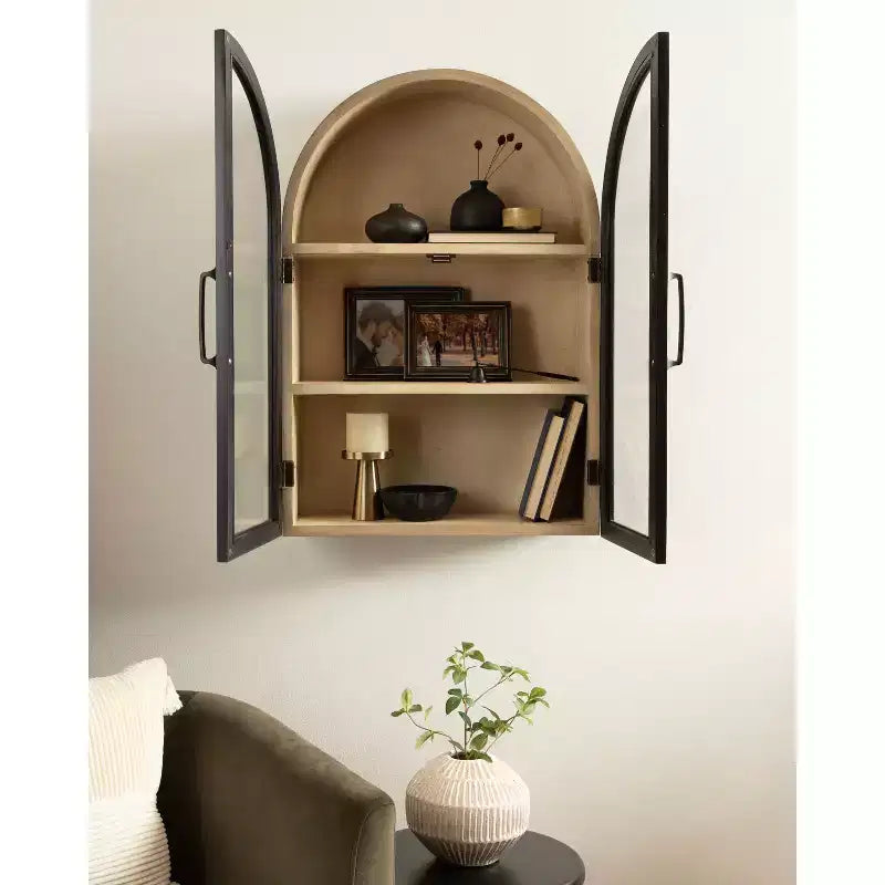 Kate & Laurel All Things Decor 21"x30" Arcott Arch Wall Cabinet Black