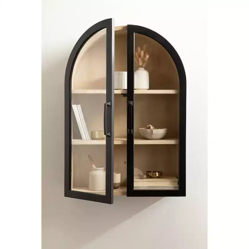 Kate & Laurel All Things Decor 21"x30" Arcott Arch Wall Cabinet Black