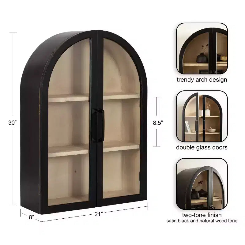 Kate & Laurel All Things Decor 21"x30" Arcott Arch Wall Cabinet Black