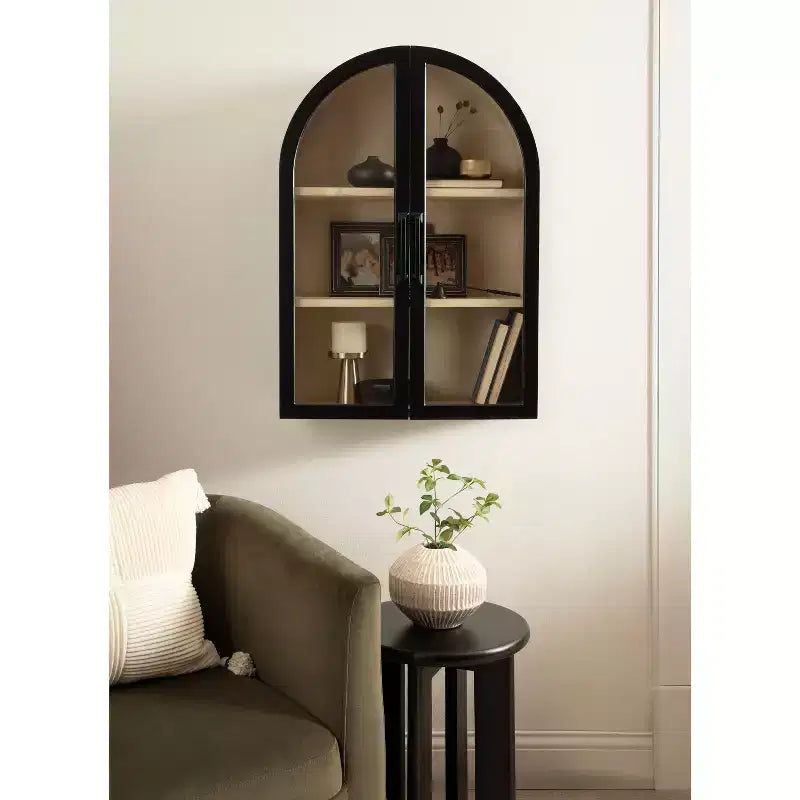 Kate & Laurel All Things Decor 21"x30" Arcott Arch Wall Cabinet Black