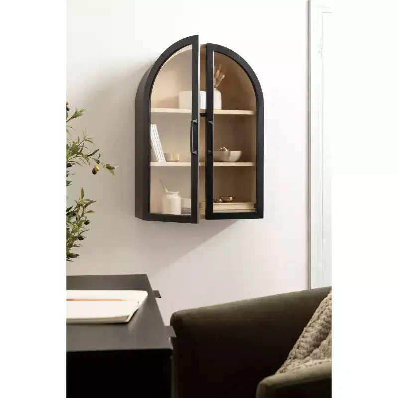 Kate & Laurel All Things Decor 21"x30" Arcott Arch Wall Cabinet Black