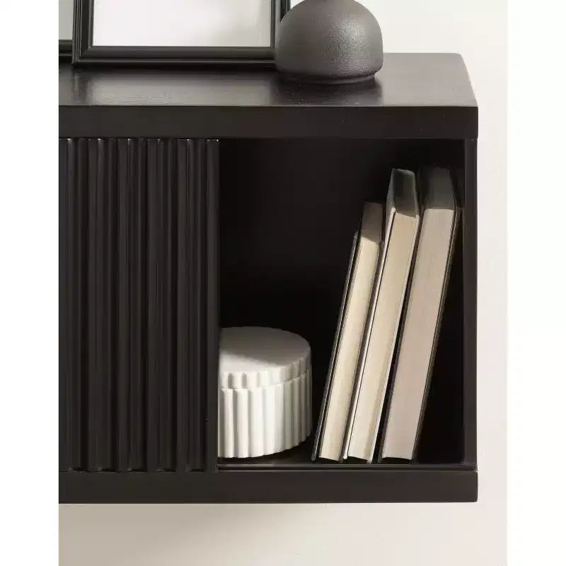 Kate & Laurel All Things Decor 30"x10"x14" Furrow Short Wall Cabinet Black