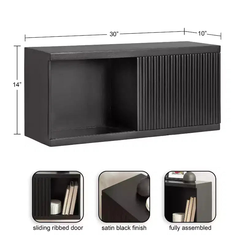 Kate & Laurel All Things Decor 30"x10"x14" Furrow Short Wall Cabinet Black