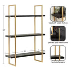 Kate & Laurel All Things Decor 20"x30" Leigh Wood and Metal Wall Shelf Black: Luxury Glam Style, 3-Tier Hanging Storage