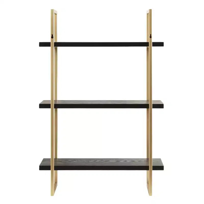 Kate & Laurel All Things Decor 20"x30" Leigh Wood and Metal Wall Shelf Black: Luxury Glam Style, 3-Tier Hanging Storage