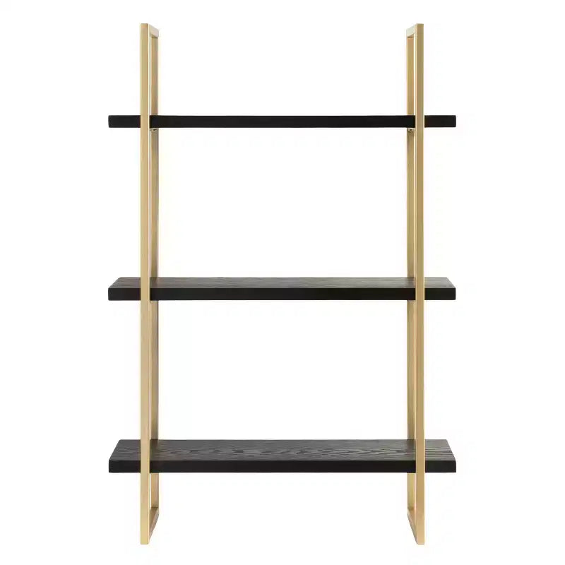 Kate & Laurel All Things Decor 20"x30" Leigh Wood and Metal Wall Shelf Black: Luxury Glam Style, 3-Tier Hanging Storage