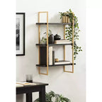 Kate & Laurel All Things Decor 20"x30" Leigh Wood and Metal Wall Shelf Black: Luxury Glam Style, 3-Tier Hanging Storage
