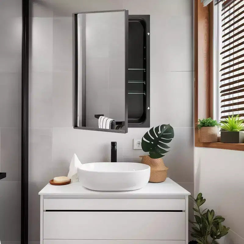 Head West 16"x26" Brushed Black Recessed Medicine Cabinet Mirror