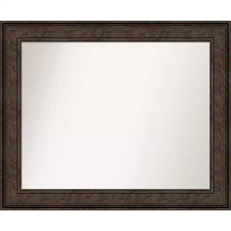 Amanti Art 34"x28" Non-Beveled Ridge Bronze Wall Mirror : Rectangle, Modern Style, Polystyrene Frame