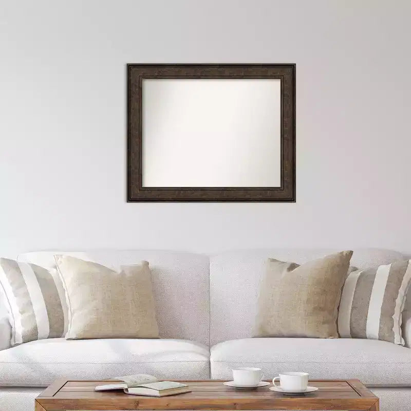 Amanti Art 34"x28" Non-Beveled Ridge Bronze Wall Mirror : Rectangle, Modern Style, Polystyrene Frame