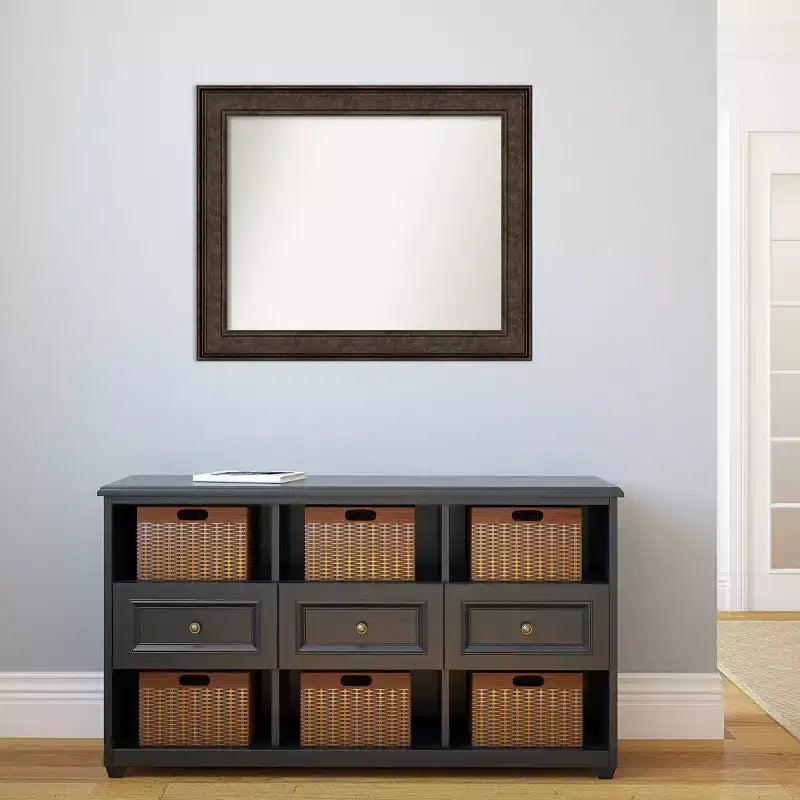 Amanti Art 34"x28" Non-Beveled Ridge Bronze Wall Mirror : Rectangle, Modern Style, Polystyrene Frame