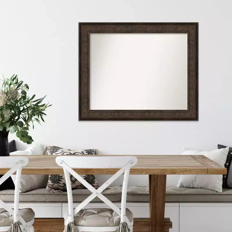 Amanti Art 34"x28" Non-Beveled Ridge Bronze Wall Mirror : Rectangle, Modern Style, Polystyrene Frame